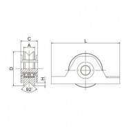 Roata culisanta cu doi rulmenti, D138 mm, 30 x 42 x 26 mm, max. 400 kg, suport interior, profil V, Rocast