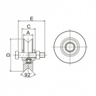 Roata culisanta cu un rulment, D58 mm, 17 x 24 x (M10 x 55) mm, max. 100 kg, fara suport, profil V, Rocast