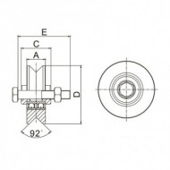 Roata culisanta cu doi rulmenti, D  88 mm, 25 x 30 x (M14 x 70) mm, max. 240 kg, fara suport, profil V, Rocast