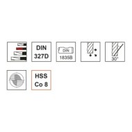 Freze HSS Co8, Tip N, DIN 327 D, scurte, prindere cilindrica conform DIN 1835 B, punct de centrare, 2 taisuri, FORMAT