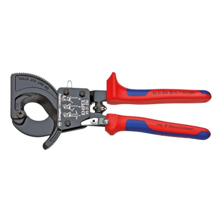 Clesti cu clichet (2 trepte) pentru taierea cablurilor de Cu si Al (32 / 52 mm) cu manere cu manson bicomponent, Knipex