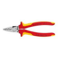 Cleste de sertizat lateral, forma semirotunda pentru pini terminali, manere cu manson bicomponent VDE 1000 V, Knipex