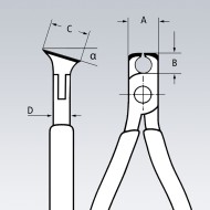 Clesti de taiere frontala pentru electronisti, suprafata lustruita si manere cu manson din plastic, L 115 mm, Knipex