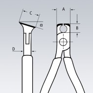 Clesti de taiere frontala pentru electronisti, ESD, L 115 mm, unghi de indoire al falcilor 90°, Knipex