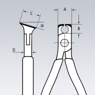 Cleste de taiere oblica pentru electronisti, unghi de indoire al falcilor 15°, Knipex