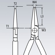 Cleste cu falci lungi, semi-rotunde inclinate 45°, utilizate pentru prinderea bujiilor si componentelor rotunde, Knipex