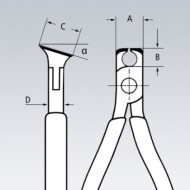 Cleste de taiere frontala pentru electronisti, cu protectie la descarcare electrostatica, L 115 mm, unghi de indoire al falcilor 90°, Knipex