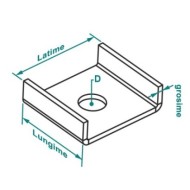 Placuta U, Orificiu Ø 14 mm, 40 x 46 x 2.5  pentru profile  ,Rocast