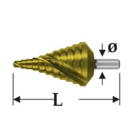 Burghie in trepte, HSS-TiN- canale elicoidale cu cBN, varf de centrare, pentru jonctiune de cablu, RUKO