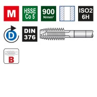 Tarod bit “Hex Drive” HSS-E, DIN 376, forma B, filet M12 x 1.75, L 110 mm, Ø 9.0 mm, Volkel