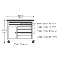 Dulap mobil pentru scule cu blat de lemn si usa, model WB621, culoare antracit, L x l 1150 x 1045 mm, Stahlwille