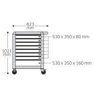 Dulap mobil pentru scule, 8 sertare, model 95/8A, culoare antracit, L x l 823 x 1021 mm, Stahlwille