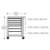 Dulap mobil pentru scule, 7 sertare, model 95/7B, culoare albastra, L x l 823 x 1021 mm, Stahlwille