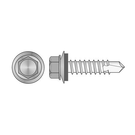 Surub autoforant cap hexagonal + saiba EPDM Ø 14mm, otel, zincat / vopsit, DIN 7504S, Rocast